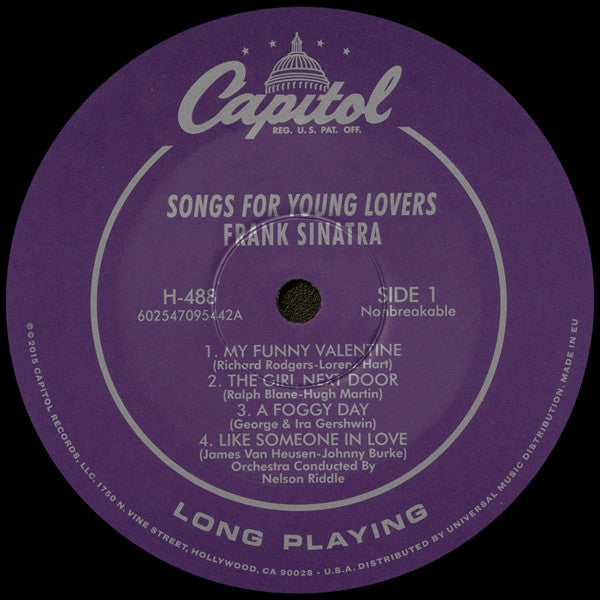 Frank Sinatra - Songs For Young Lovers (1954) - VG+ 10" LP Record Store Day 2015 Capitol Vinyl - Jazz / Big Band / Pop / Swing - Shuga Records