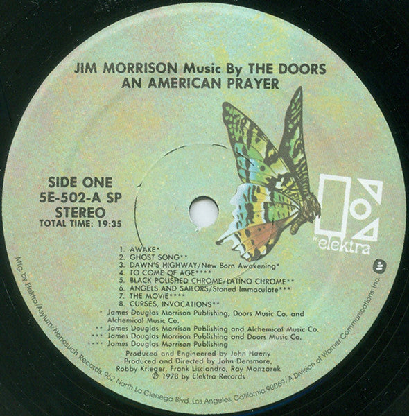 Jim Morrison Music By The Doors - An American Prayer - VG+ LP Record 1978 Elektra USA Vinyl (Butterfly Label) - Psychedelic Rock / Spoken Word - Shuga Records
