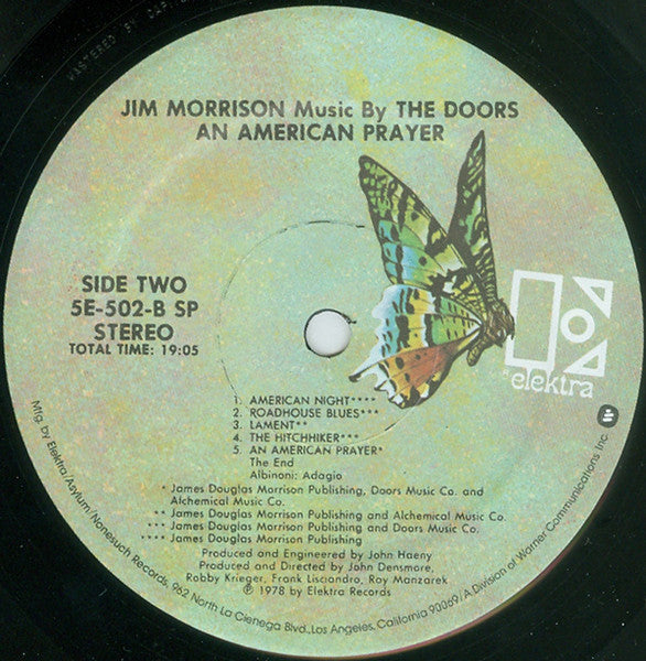 Jim Morrison Music By The Doors - An American Prayer - VG+ LP Record 1978 Elektra USA Vinyl (Butterfly Label) - Psychedelic Rock / Spoken Word - Shuga Records