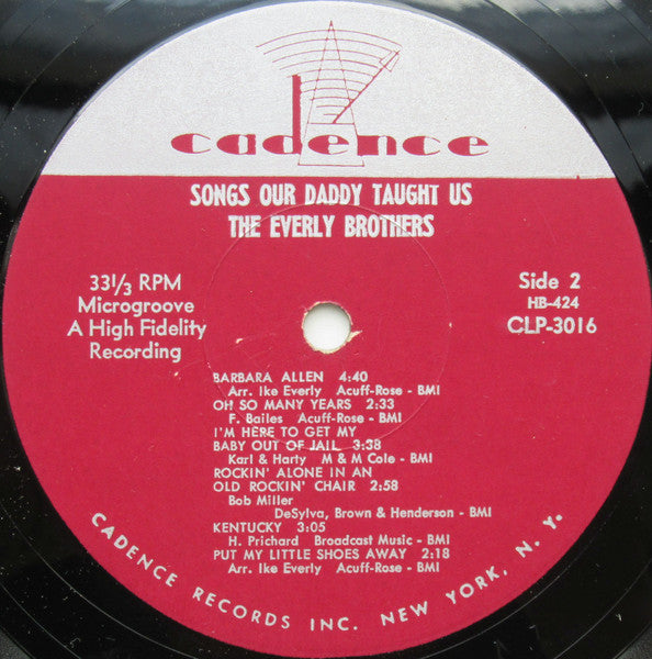 The Everly Brothers - Songs Our Daddy Taught Us - VG+ (VG cover) LP Record 1958 Cadence USA Original Vinyl - Pop Rock / Folk