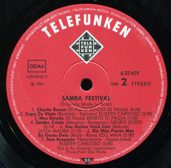 Various - Samba Festival (Originals Made In Brazil) - VG+ LP Record 1976 Telefunken Germany Vinyl - Latin / Samba / MPB - Shuga Records