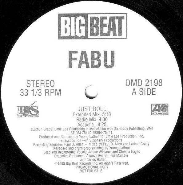 Fabu - Just Roll - Mint- 12" Single Record 1995 Big Beat USA Promo Vinyl - Soul / RnB/Swing - Shuga Records
