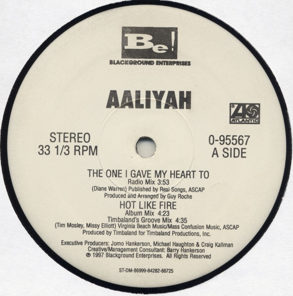Aaliyah - The One I Gave My Heart To / Hot Like Fire - VG+ 12" Single Record 1997 Atlantic USA Original Vinyl - R&B / Soul / Pop Rap - Shuga Records