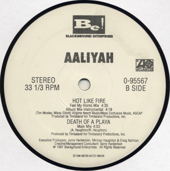 Aaliyah - The One I Gave My Heart To / Hot Like Fire - VG+ 12" Single Record 1997 Atlantic USA Original Vinyl - R&B / Soul / Pop Rap - Shuga Records