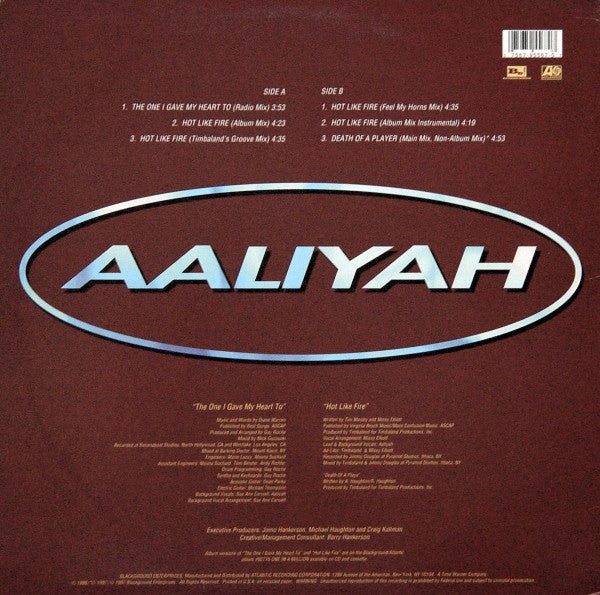 Aaliyah - The One I Gave My Heart To / Hot Like Fire - VG+ 12" Single Record 1997 Atlantic USA Original Vinyl - R&B / Soul / Pop Rap - Shuga Records