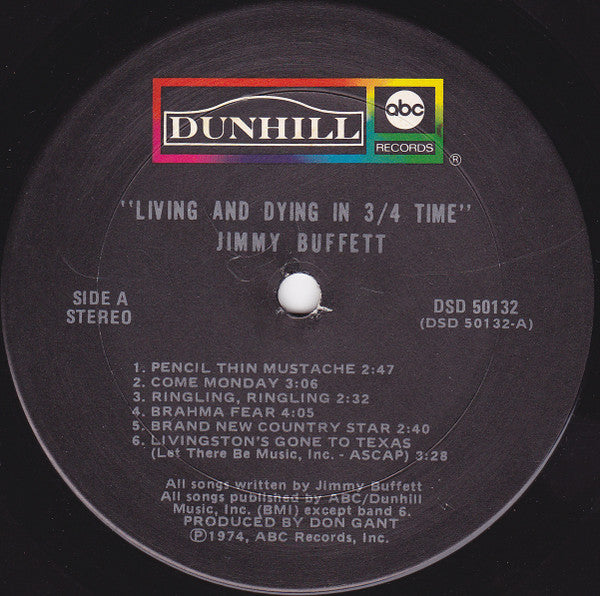 Jimmy Buffett - Living And Dying In 3/4 Time - VG+ LP Record 1974 Dunhill ABC USA Original Vinyl - Pop Rock / Country Rock - Shuga Records
