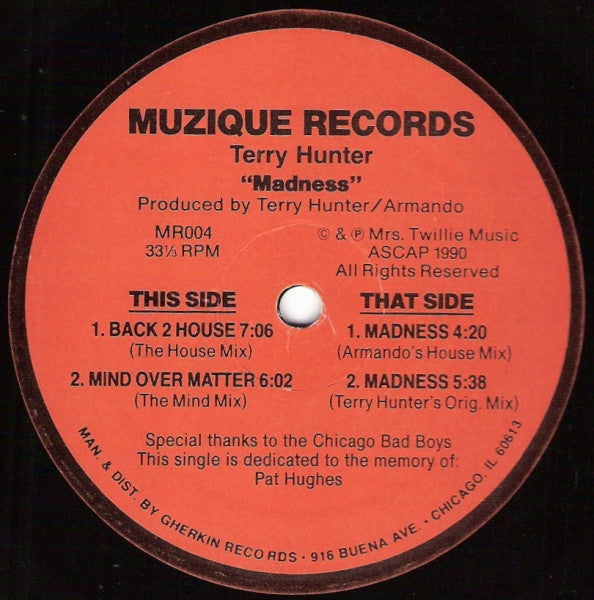 Terry Hunter - Madness - VG- 12" Single Record 1990 Muzique USA Vinyl - Chicago House / Techno / Bleep