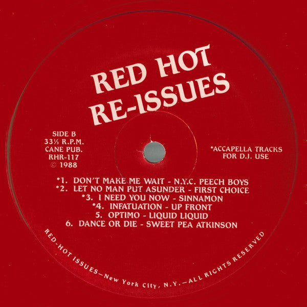 Various - Red Hot Re-Issues - VG LP Record 1988 Red Hot Issues USA Red Vinyl - Chicago House / Acid House / Synth-pop - Shuga Records