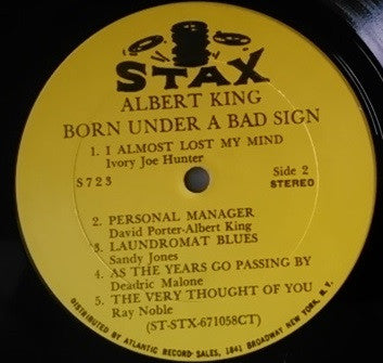 Albert King - Born Under A Bad Sign - VG+ LP Record 1967 Stax USA Original Vinyl - Electric Blues / Delta Blues - Shuga Records
