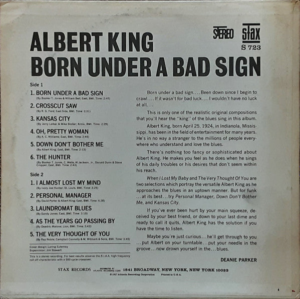 Albert King - Born Under A Bad Sign - VG+ LP Record 1967 Stax USA Original Vinyl - Electric Blues / Delta Blues - Shuga Records