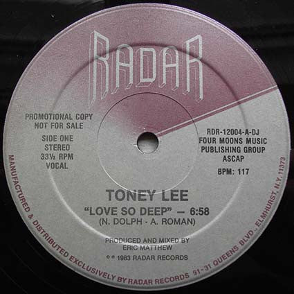 Toney Lee - Love So Deep - VG+ 12" Single Record 1983 Radar USA Promo Vinyl - Disco