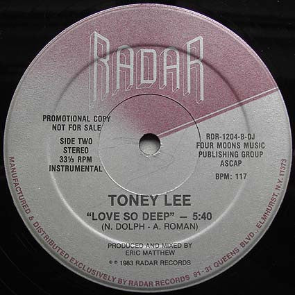 Toney Lee - Love So Deep - VG+ 12" Single Record 1983 Radar USA Promo Vinyl - Disco