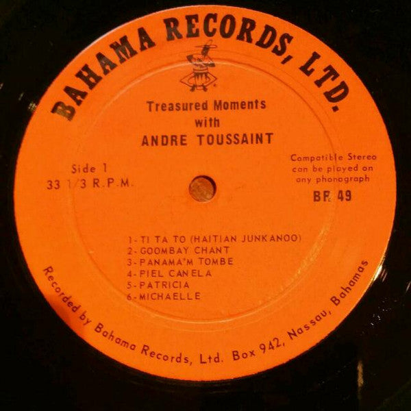 Signed Autographed - Andre Toussaint - Treasured Moments With Andre Toussaint - VG+ LP Record 1965 Bahamas USA Vinyl Calypso / Junkanoo / Reggae - Shuga Records