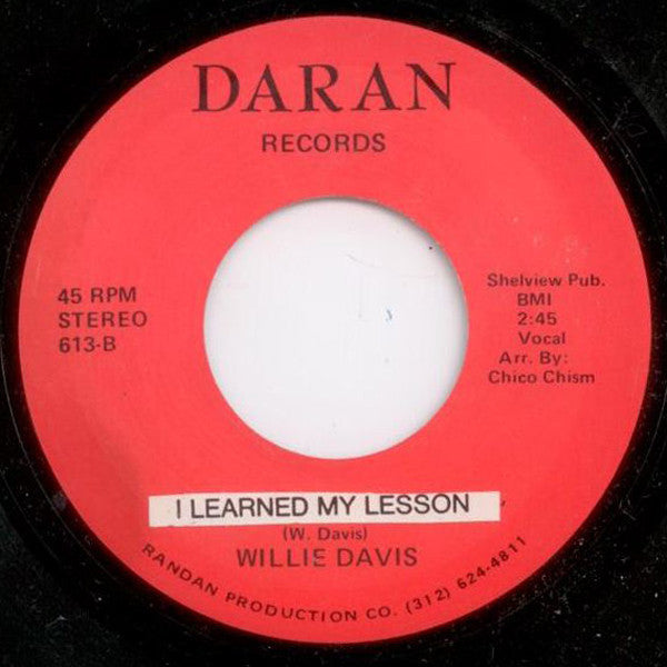 Willie Davis - Why Did You Leave Me / I Learned My Lesson - Mint- 7" Single 45 Record 1960s Daran Chicago USA Vinyl - Funk / Northern Soul - Shuga Records
