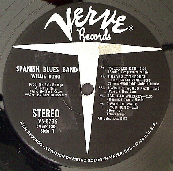 Willie Bobo - Spanish Blues Band - VG+ LP Record 1968 Verve USA Original Vinyl - Latin Jazz / Soul-Jazz / Jazz-Funk - Shuga Records