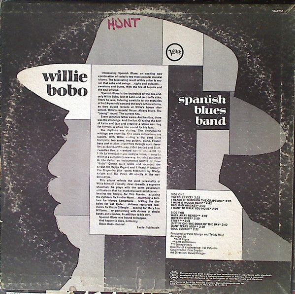 Willie Bobo - Spanish Blues Band - VG+ LP Record 1968 Verve USA Original Vinyl - Latin Jazz / Soul-Jazz / Jazz-Funk - Shuga Records