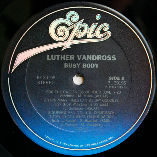 Luther Vandross - Busy Body - Mint- LP Record 1983 Epic USA Original Vinyl - Soul / R&B / Disco - Shuga Records