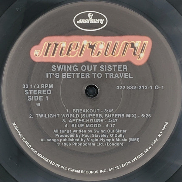 Swing Out Sister - It's Better To Travel - Mint- LP Record 1987 Mercury USA Vinyl - Downtempo / Synth-pop - Shuga Records