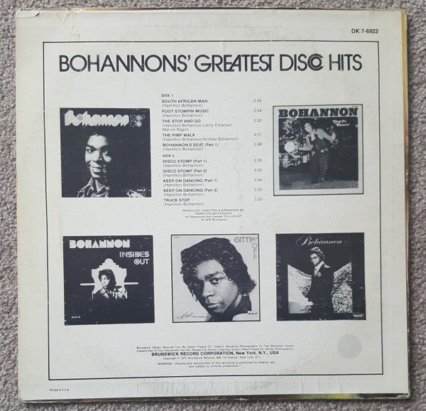 Hamilton Bohannon - Bohannon's Greatest Disco Hits - VG+ LP Record 1976 Dakar USA Vinyl - Soul / Disco / Funk - Shuga Records