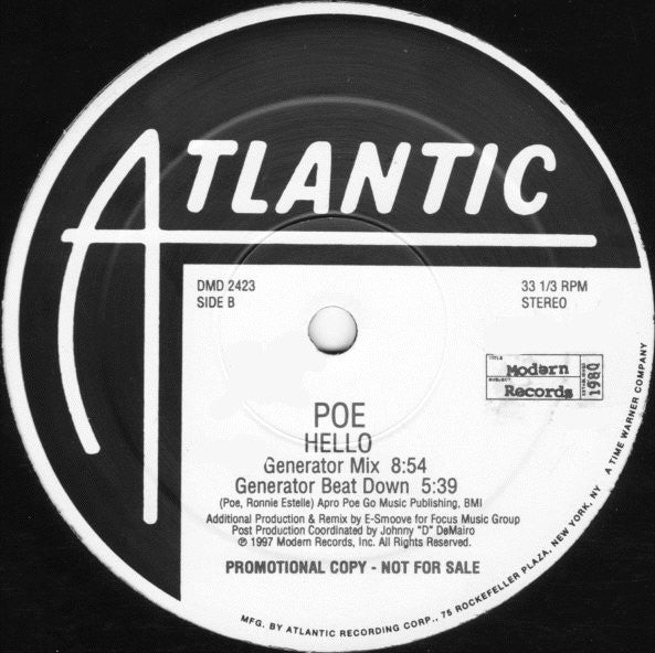 Poe - Hello - Mint- 2x 12" SIngle Record 1997 Atlantic USA Promo Vinyl - House / Deep House - Shuga Records