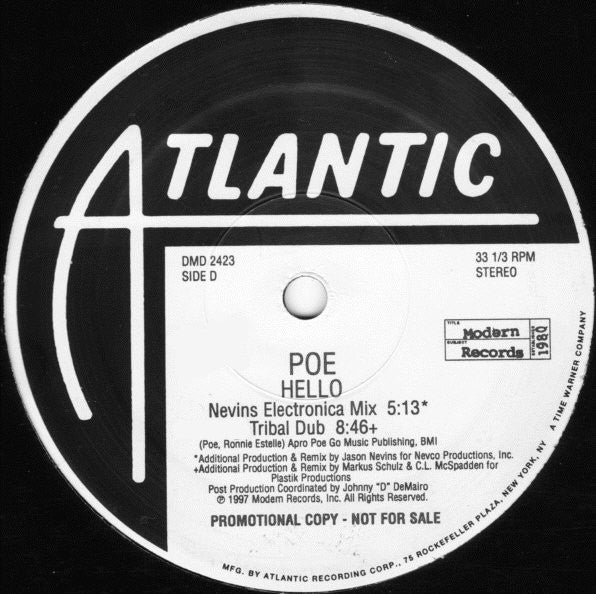 Poe - Hello - Mint- 2x 12" SIngle Record 1997 Atlantic USA Promo Vinyl - House / Deep House - Shuga Records