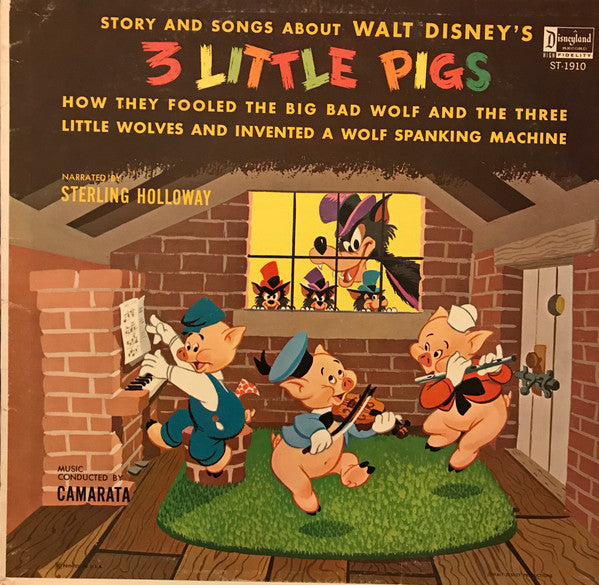 Sterling Holloway / Camarata - The Stories And Songs Of Walt Disney's Three Little Pigs - VG LP Record 1961 Walt Disney Original Light Blue Label - Children's - Shuga Records