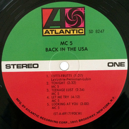 MC5 - Back In The USA - VG+ LP Record 1970 Atlantic USA Original Vinyl - Garage Rock / Psychedelic Rock / Hard Rock - Shuga Records