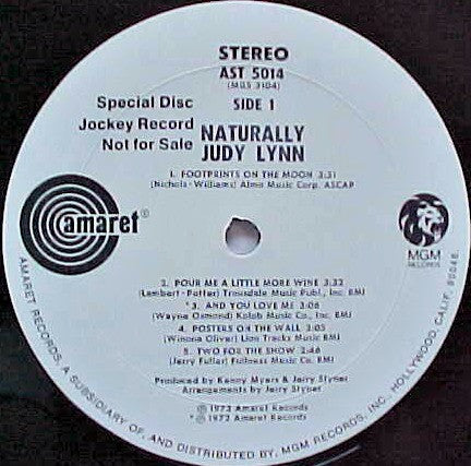 Judy Lynn - Naturally - VG+ LP Record 1973 Amaret MGM Promo Vinyl - Country / Country Rock