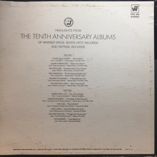 Various - The Tenth Anniversary Albums - Mint- LP Record 1968 Warner Seven Arts USA Promo Vinyl - Psychedelic Rock / Pop Rock / Blues Rock / Folk Rock - Shuga Records