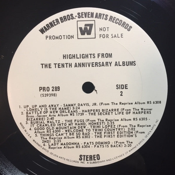 Various - The Tenth Anniversary Albums - Mint- LP Record 1968 Warner Seven Arts USA Promo Vinyl - Psychedelic Rock / Pop Rock / Blues Rock / Folk Rock - Shuga Records