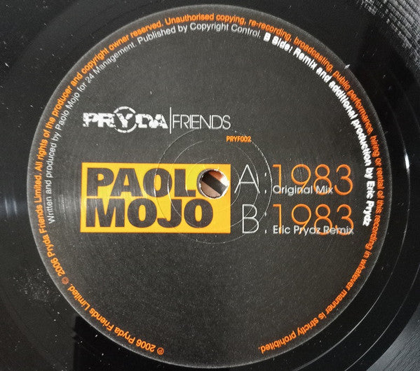 Paolo Mojo - 1983 (Eric Prydz Mixes) - New 12" Single Record 2006 Pryda Friends UK Vinyl - Progressive House - Shuga Records