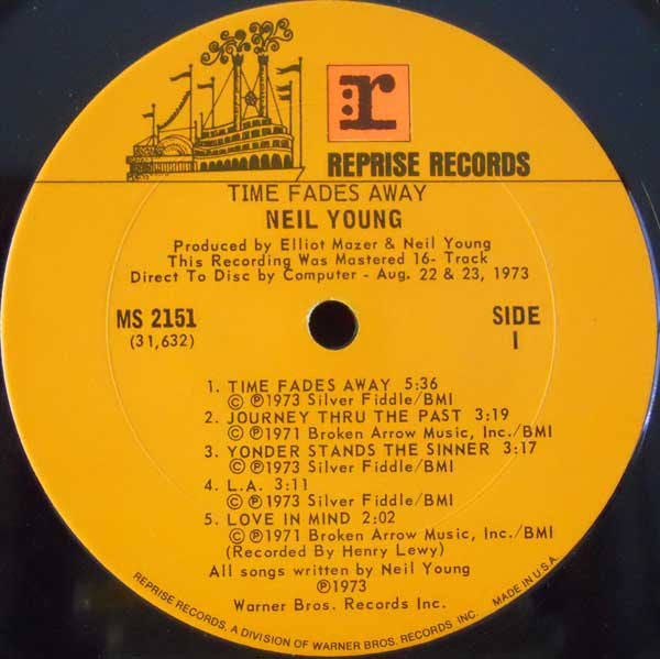 Neil Young – Time Fades Away - Mint- LP Record 1973 Reprise Original USA Vinyl & Poster - Classic Rock / Folk Rock - Shuga Records