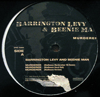 Barrington Levy & Beenie Man - Murderer - VG+ 12" Single Record 1995 Priority USA Promo Vinyl - Reggae / Dub - Shuga Records
