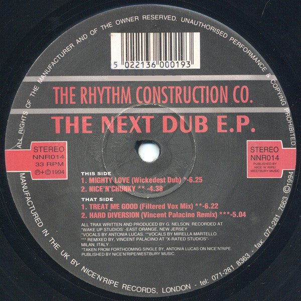 The Rhythm Construction Co. - The Next Dub E.P. - Mint- 12" Single Record 1994 Nice 'N' Ripe UK Vinyl - UK Garage / Garage House - Shuga Records
