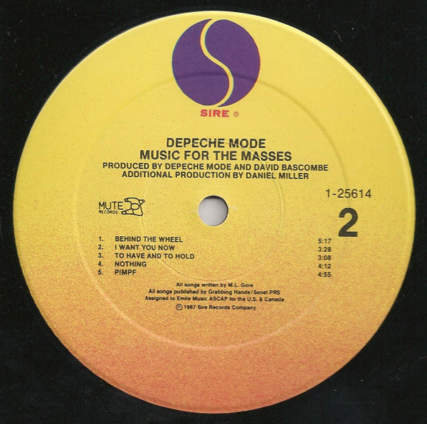 Depeche Mode - Music For The Masses - VG+ LP Record 1987 Sire Mute USA Vinyl - Pop Rock / Synth-pop - Shuga Records