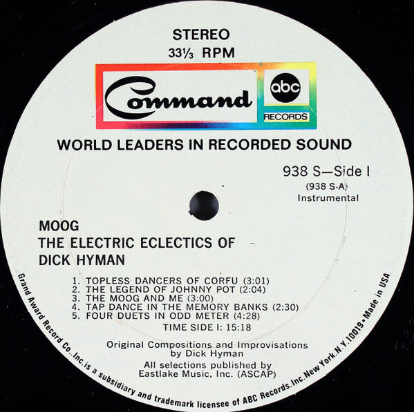 Dick Hyman - Moog - The Electric Eclectics Of Dick Hyman - VG+ LP Record 1969 Command ABC USA Vinyl - Pop / Space-Age / Experimental - Shuga Records