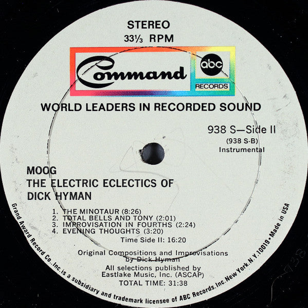 Dick Hyman - Moog - The Electric Eclectics Of Dick Hyman - VG+ LP Record 1969 Command ABC USA Vinyl - Pop / Space-Age / Experimental - Shuga Records