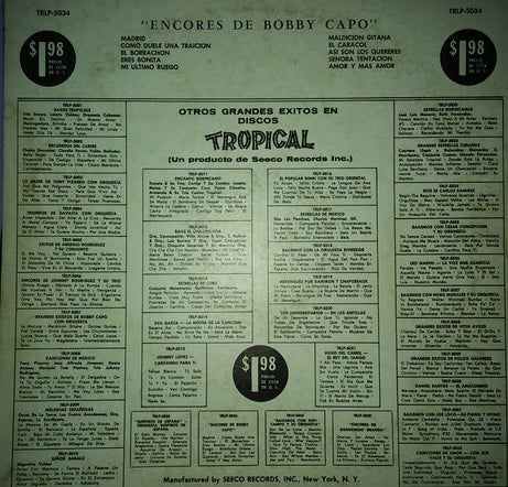 Bobby Capó - "Encores De Bobby Capó"- VG+ LP Record 1960s Tropical USA Vinyl - Latin / Mambo / Cha-Cha / Bolero - Shuga Records