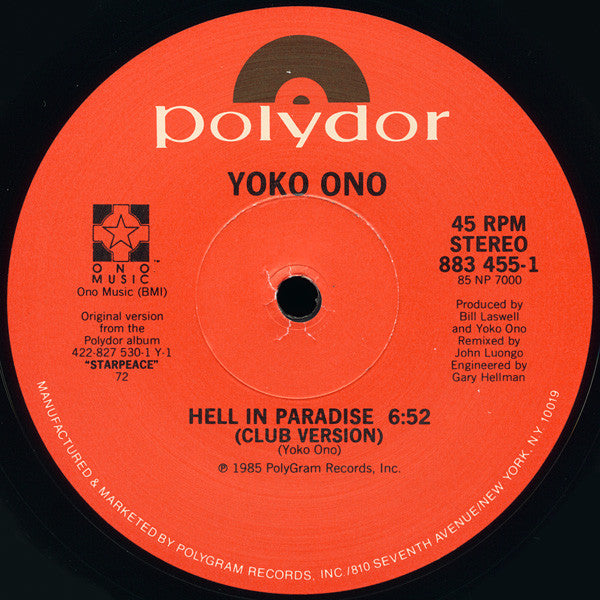 Yoko Ono - Hell In Paradise - VG+ 12" Single Record 1985 Polydor USA Vinyl - Synth-pop - Shuga Records