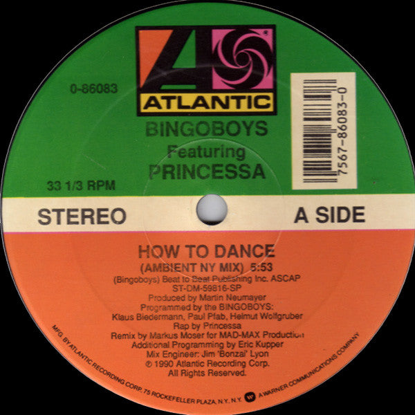 Bingoboys Featuring Princessa - How To Dance - VG+ 12" Single Record 1990 Atlantic USA Vinyl - House / Hip-House - Shuga Records