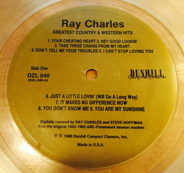 Ray Charles - Greatest Country And Western Hits (1962-1965) - Mint- LP Record 1988 Dunhill USA Clear Vinyl - Soul / Soul-Jazz - Shuga Records