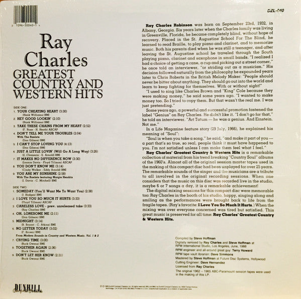 Ray Charles - Greatest Country And Western Hits (1962-1965) - Mint- LP Record 1988 Dunhill USA Clear Vinyl - Soul / Soul-Jazz - Shuga Records