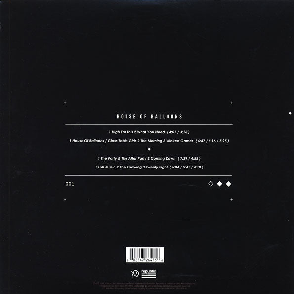The Weeknd - House of Balloons (Mixtape 2011) - VG+ 2 LP Record 2015 XO Republic Original Press Vinyl - R&B / Pop Soul / Hip Hop - Shuga Records