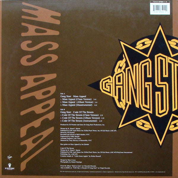 Gang Starr - Mass Appeal - Mint- 12" Single Record 2001 Virgin USA Vinyl - Hip Hop / Boom Bap - Shuga Records