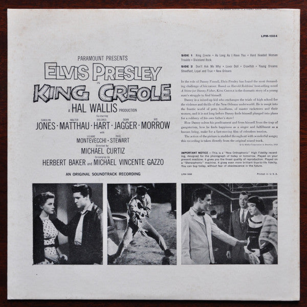 Elvis Presley – King Creole - VG+ LP Record 1958 RCA Victor Mono USA Vinyl - Rock & Roll / Soundtrack - Shuga Records