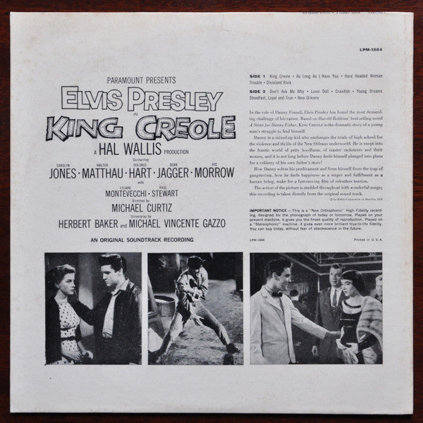 Elvis Presley – King Creole - VG+ LP Record 1958 RCA Victor Mono USA Vinyl - Rock & Roll / Soundtrack