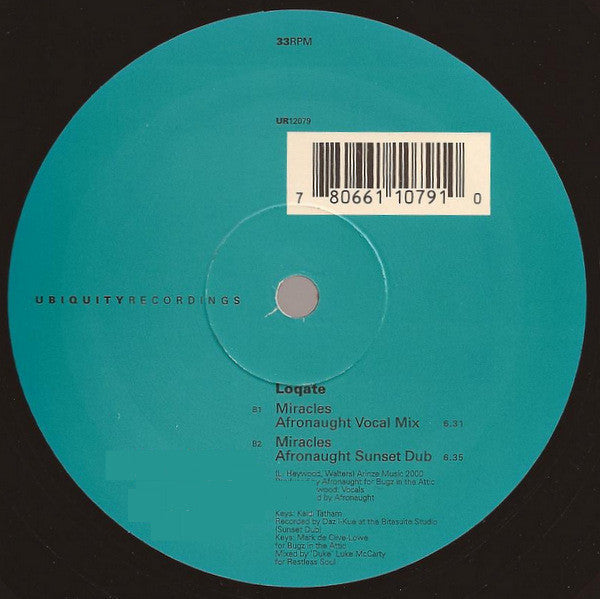 Loqate - Miracles - VG+ 12" Single Record 2001 Ubiquity USA Vinyl - Deep House / Future Jazz