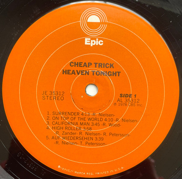 Cheap Trick - Heaven Tonight - VG+ LP Record 1978 Epic USA Original Vinyl - Pop Rock / Power Pop - Shuga Records