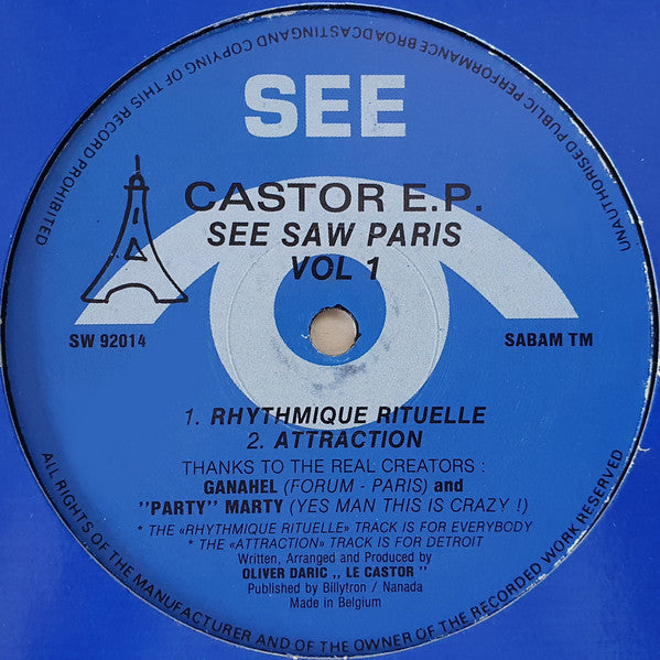 Olivier Daric "Le Castor" - Castor E.P. - See Saw Paris Vol 1 - VG+ 12" Single Record 1992 See Saw Belgium Vinyl - Techno - Shuga Records