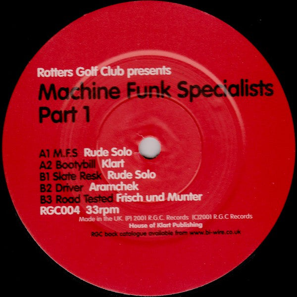 Various - Machine Funk Specialists Part 1 - VG+ EP Record 2001 Rotters Golf Club UK Vinyl - Breakbeat / Electro / Dubstep - Shuga Records